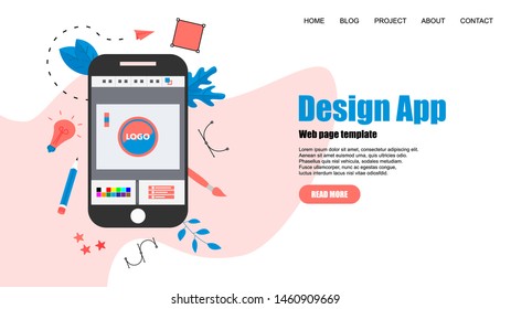 Webpage Template. Flat vector graphic design concept with an open design application with a creative project	