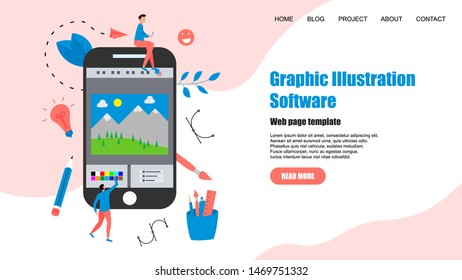 Webpage Template. Flat vector graphic drawing concept with open illustration application with a creative project	