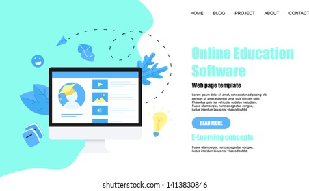 Webpage Template. Online education app. E-learning concept