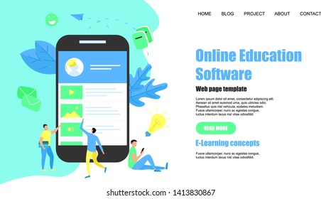 Webpage Template. Online education app. E-learning concept