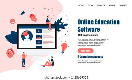 Webpage Template. Online education app. E-learning concept	