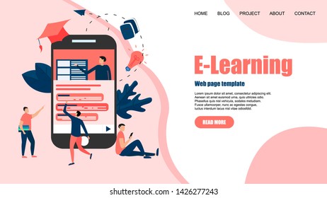 Webpage template with Online education or web course with distance teacher. E-learning concept	