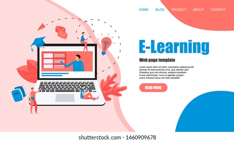 Webpage template with Online education or web course with distance teacher. E-learning concept	