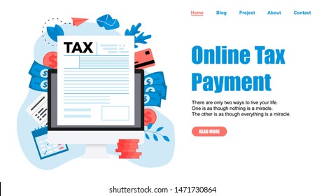 Webpage template. Online tax payment vector illustration concept. Filling tax form	