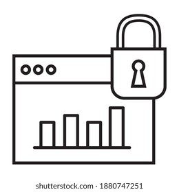webpage template with padlock and statistics line style icon vector illustration design