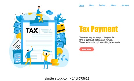 Webpage Template. Tax payment vector illustration concept. Filling tax form.	