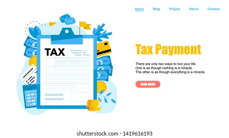 Webpage Template. Tax payment vector illustration concept. Filling tax form.	