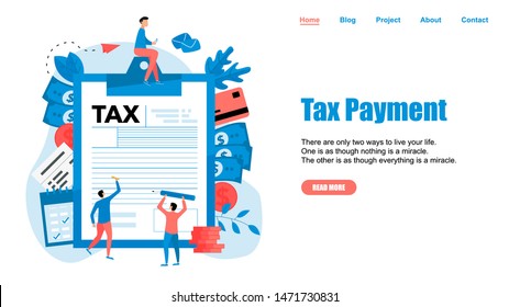 Webpage Template. Tax payment vector illustration concept. Filling tax form.	