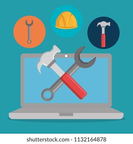 webpage under construction with laptop