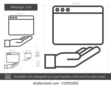 Webpage vector line icon isolated on white background. Webpage line icon for infographic, website or app. Scalable icon designed on a grid system.