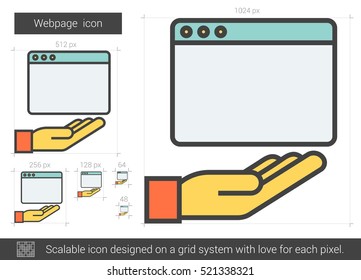 Icono de línea vectorial de página web aislado en fondo blanco. Icono de línea de página web para infografía, sitio web o aplicación. Icono escalable diseñado en un sistema de cuadrícula.