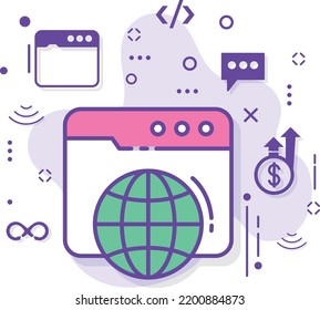 Webpage Viewer Software Sign, http translator stock illustration, Internet Web Browser Concept Vector Color Icon Design, Cloud computing and Internet hosting services Symbol, 