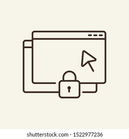 Webpages and padlock line icon. Webpage, defense, cursor. Data protection concept. Vector illustration can be used for topics like information, protection, internet