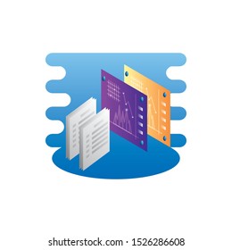 webpages templates with statistics and documents vector illustration design