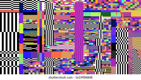 Webpunk style glitched background with VHS artifacts, random pixel noise. Vaporwave and retrowave aesthetics of 80's.