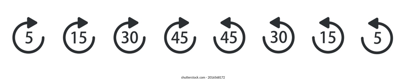 WebRepeat 5, 15, 30, 45 seconds simple vector icon. Replay icons. Replay icon for application and web or Media player.