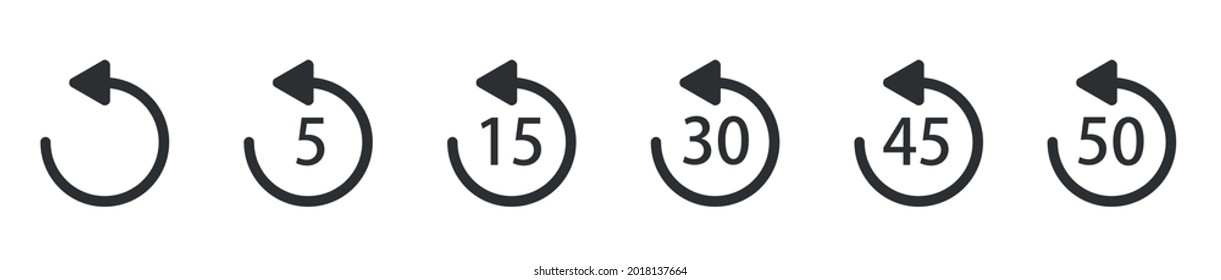 WebRepeat 5, 15, 30, 45 Seconds Simple Vector Icons On White. Replay Icons. Replay Icon For Application And Web Or Media Player.