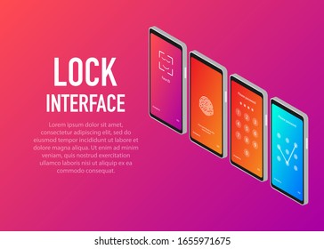 WebScreen lock authentication password smartphone background template. Screenlock password or lockscreen passcode numbers display.