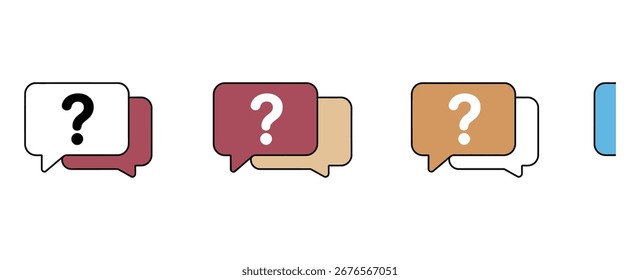  WebSeeking respuestas y claridad con signos de interrogación burbujas de discurso en diversos colores, que representan la comunicación, la investigación y la resolución de problemas.