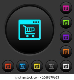 Webshop application dark push buttons with vivid color icons on dark grey background