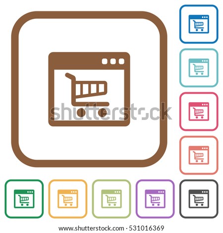 Webshop application simple icons in color rounded square frames on white background
