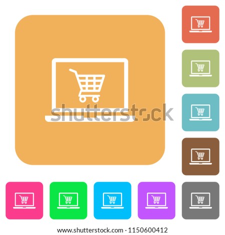 Webshop flat icons on rounded square vivid color backgrounds.