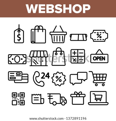 Webshop, Online Shopping Linear Vector Icons Set. E Commerce Thin Line Contour Symbols Pack. Internet Purchases Pictograms Collection. Online Sales. Goods Delivery Outline Illustrations