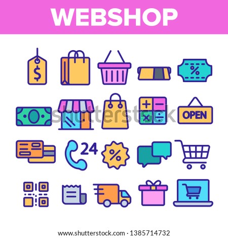 Webshop, Online Shopping Linear Vector Icons Set. E Commerce Thin Line Contour Symbols Pack. Internet Purchases Pictograms Collection. Online Sales. Goods Delivery Outline Illustrations