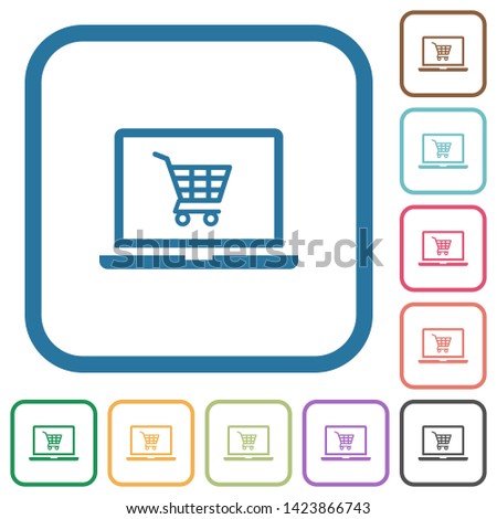 Webshop simple icons in color rounded square frames on white background