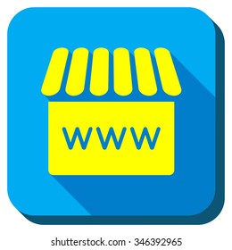 Webshop vector icon. Style is square rounded button, vector symbol with longshadow, white background.