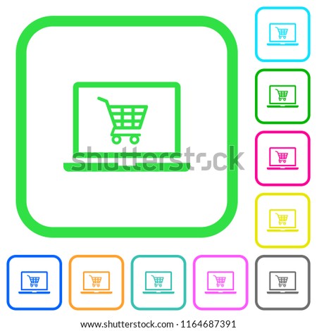 Webshop vivid colored flat icons in curved borders on white background
