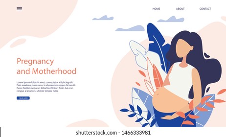 Webside Banner Pregnancy and Motherhood Cartoon. This Resource Provides Information and Practical Help, Advice for Expectant Mothers In Process Pregnancy, Right Approach to Raising, Caring for Child.