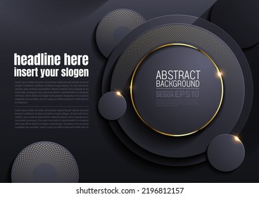 diseño de plantillas de sitio web, fondo de forma de círculo de lujo, brillo dorado superpuesto, composición de gradientes de capa para publicidad de ilustraciones, aplicación Banner, soporte de portada de volante o folleto