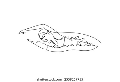 WebSingle continuous line drawing of butterfly professional swimmer woman focus training in gym swimming pool center, Young woman Swimming Sport.