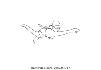 WebSingle continuous line drawing of butterfly professional swimmer woman focus training in gym swimming pool center, Young woman Swimming Sport.