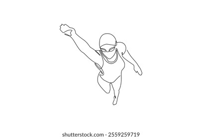 WebSingle continuous line drawing of butterfly professional swimmer woman focus training in gym swimming pool center, Young woman Swimming Sport.