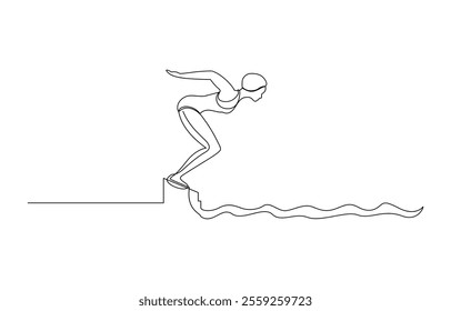 WebSingle continuous line drawing of butterfly professional swimmer woman focus training in gym swimming pool center, Young woman Swimming Sport.