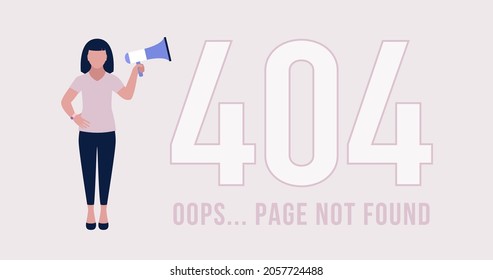 Website 404 error concept. Character with megaphone. Lost, not found pages. Colorful flat vector illustration