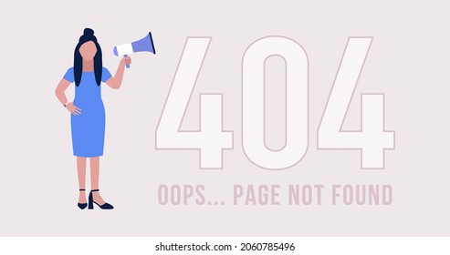 Website 404 error concept. Character with megaphone. Lost, not found pages. Colorful flat vector illustration