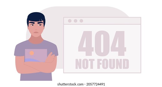 Website 404 error concept. Young woman with computer. Colorful flat vector illustration