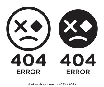 Website 404 error vector icon set. oops page not found 404 symbol in black color.