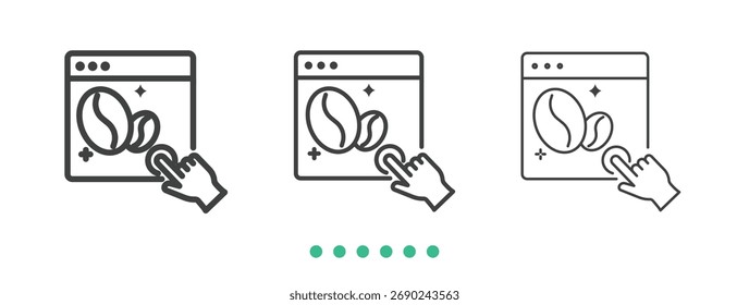 Sitio web sobre el ícono del café. Vector de icono de línea delgada
