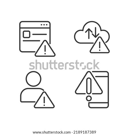 Website access denied pixel perfect linear icons set. Cloud storage issue. Smartphone breakage. Unknown user. Customizable thin line symbols. Isolated vector outline illustrations. Editable stroke