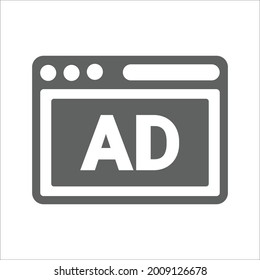 Website, ad, webpage icon. Gray vector graphics.