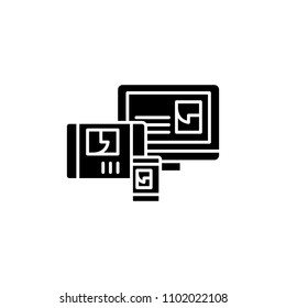 Website adaptation black icon concept. Website adaptation flat  vector symbol, sign, illustration.