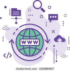 Concepto de dirección de sitio web, diseño de iconos de vectores de la red mundial, computación en nube y servicios de alojamiento de Internet Símbolo, signo de dirección URL web