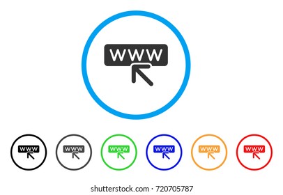 Website Address rounded icon. Style is a flat website address gray symbol inside light blue circle with black, gray, green, blue, red, orange color versions.