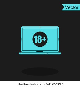 Website for adults only vector icon. Laptop with 18+ symbol.