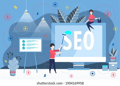 Website Advertising Setting. Site Search Optimization. Office Employees Engaging in Advertising Customization and Promotion. Teamwork on the Success of the Company. 