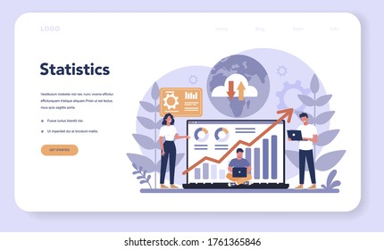 Website analysis concept web banner or landing page. Web page improvement for business promotion as a part of marketing strategy. Website analysis to get data for SEO. Isolated flat illustration